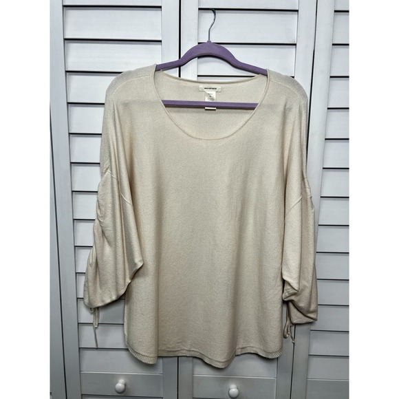 Max Studio Ruched Dolman Sleeve Scoop Neck Sweater Women's Size XL Cream - Picture 1 of 8